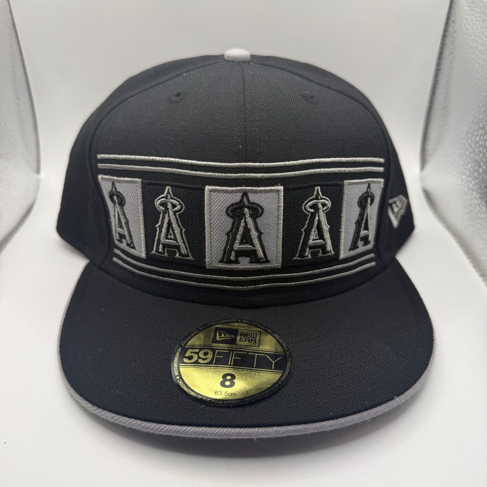 New Era 59FIFTY Los Angeles Angels MLB Fitted Hat Black Grey Size 8 Multi Logo
